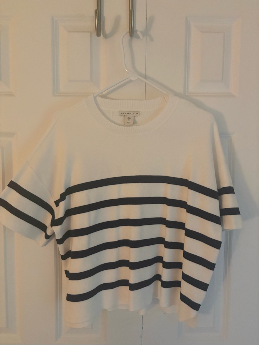 Cropped White & Black striped sweater with matching black wide leg pants